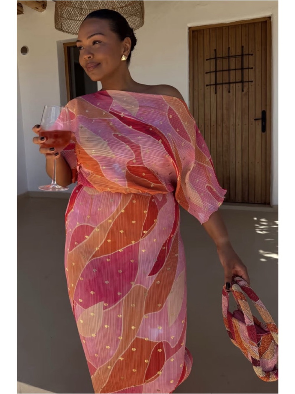 Never Fully Dressed | Pink Orange Wave Print Abstract Tilly Dress ~ New Large